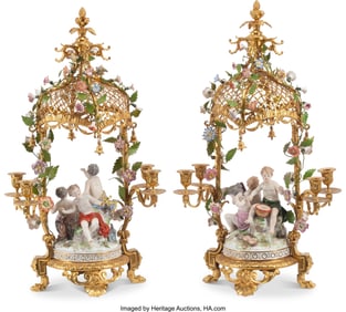 61283&colon; A Pair of Meissen-Style Porcelain and Gilt Bronz