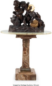 61057&colon; A French Partial Gilt Bronze Figural Group on On