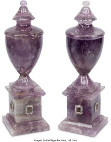 61059&colon; A Pair of Neoclassical-Style Gem-Set Amethyst Ur