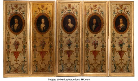 61225&colon; An Italian Five-Panel Painted Portrait Screen&comma; e