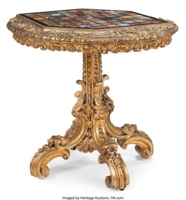 61061&colon; A Baroque-Style Gilt Wood Table with Specimen Ma