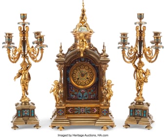 61227&colon; A French Three-Piece Gilt Bronze and Champlevé 