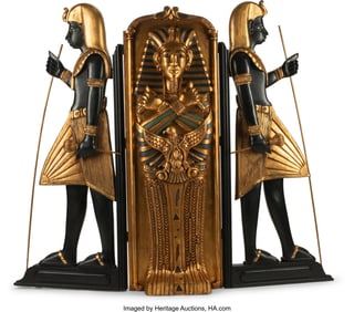 61292&colon; An Egyptian-Revival Gilt and Polychromed Wood Th