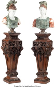 61065&colon; A Pair of Italian Specimen Marble Figural Busts