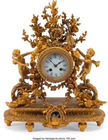 61068&colon; A Fin de Siècle Gilt Bronze Clock 19-1&sol;2 x 15 x