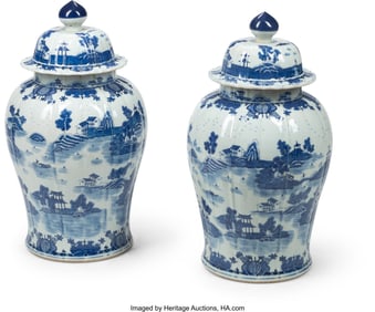 61069&colon; A Pair of Chinese Blue and White Fluted Covered