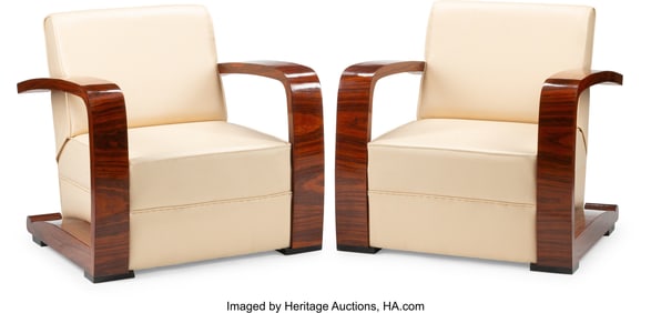 61297&colon; A Pair of Art Deco-Style Open Armchairs 33 x 33