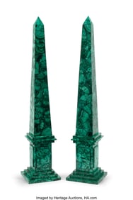 61235&colon; A Pair of Large Malachite Obelisks 29 x 6 x 6 in