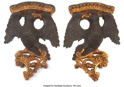 61145&colon; A Pair of Italian Partial Gilt Carved Wood Eagle