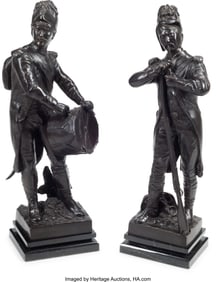 61237&colon; A Pair of French Bronze Figures&colon; Marching Band&comma; 