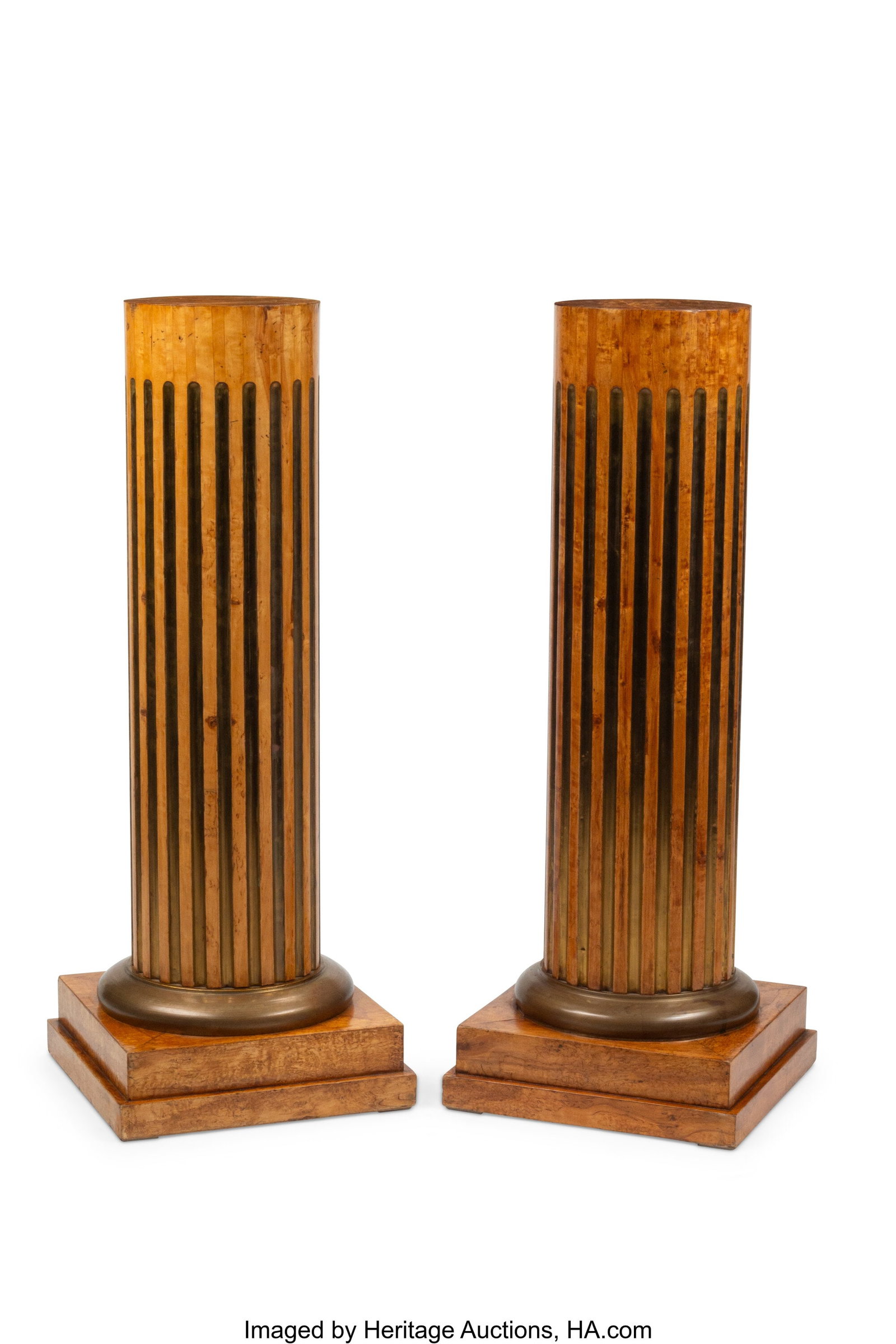 A Pair of Continental Neoclassical-Style Brass-M: A Pair of Continental Neoclassical-Style Brass-Mounted Wood Pedestals, 19th century 46 x 17-1/2 x 17-1/2 inches (116.8 x 44.5 x 44.5 cm) (each) HID03101062020 © 2024 Heritage Auctions | All Rights Re