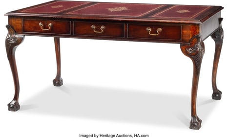 61149&colon; An Edwardian Mahogany Partner Desk with Leather