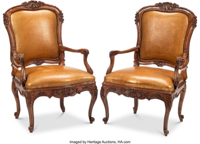 61303&colon; A Pair of French Provincial Armchairs with Leath