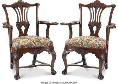 61151&colon; A Pair of George III-Style Mahogany Armchairs