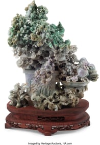 61305&colon; A Large Chinese Carved Jadeite on Stand 29-1&sol;2 x
