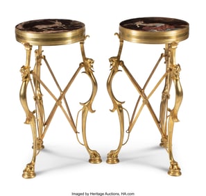 61309&colon; A Pair of Louis XVI-Style Gilt Bronze Tables wit