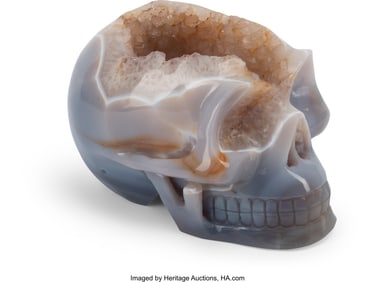 61154&colon; A Carved Agate and Amethyst Skull 6 x 10 x 6-1&sol;2