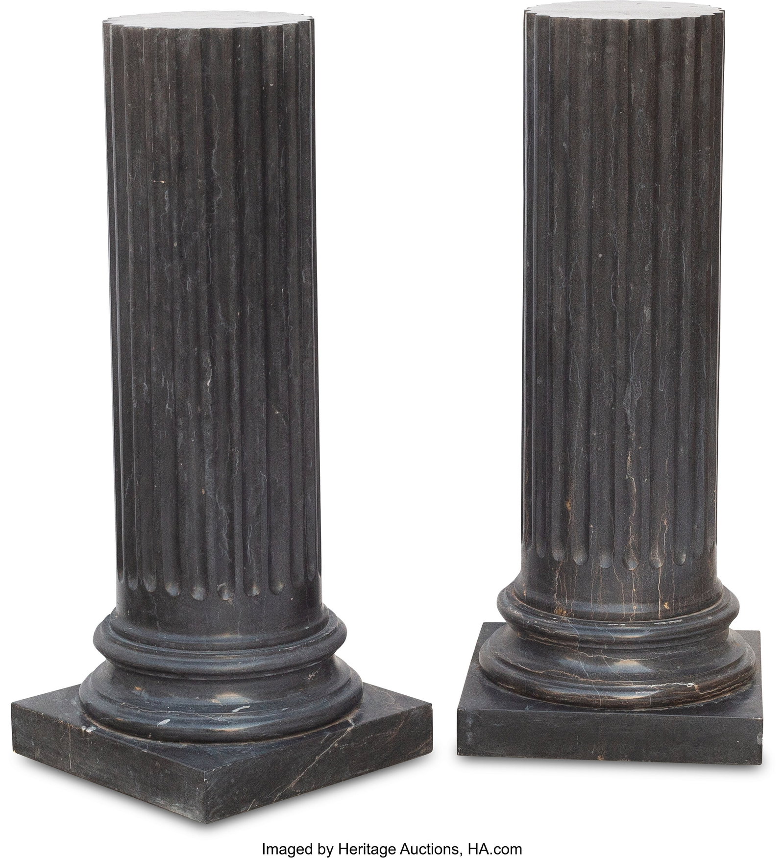 A Pair of Italian Neoclassical-Style Fluted Marb: A Pair of Italian Neoclassical-Style Fluted Marble Pedestals 39-1/2 x 16 x 16 inches (100.3 x 40.6 x 40.6 cm) (each) HID03101062020 © 2024 Heritage Au