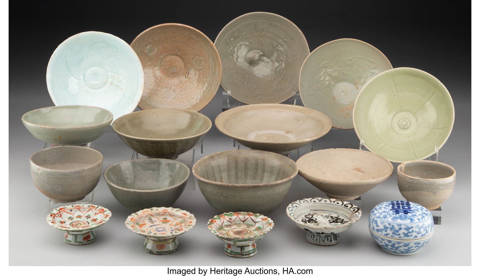A Collection of Eighteen Glazed Ceramic Bowls an (1 of 3)