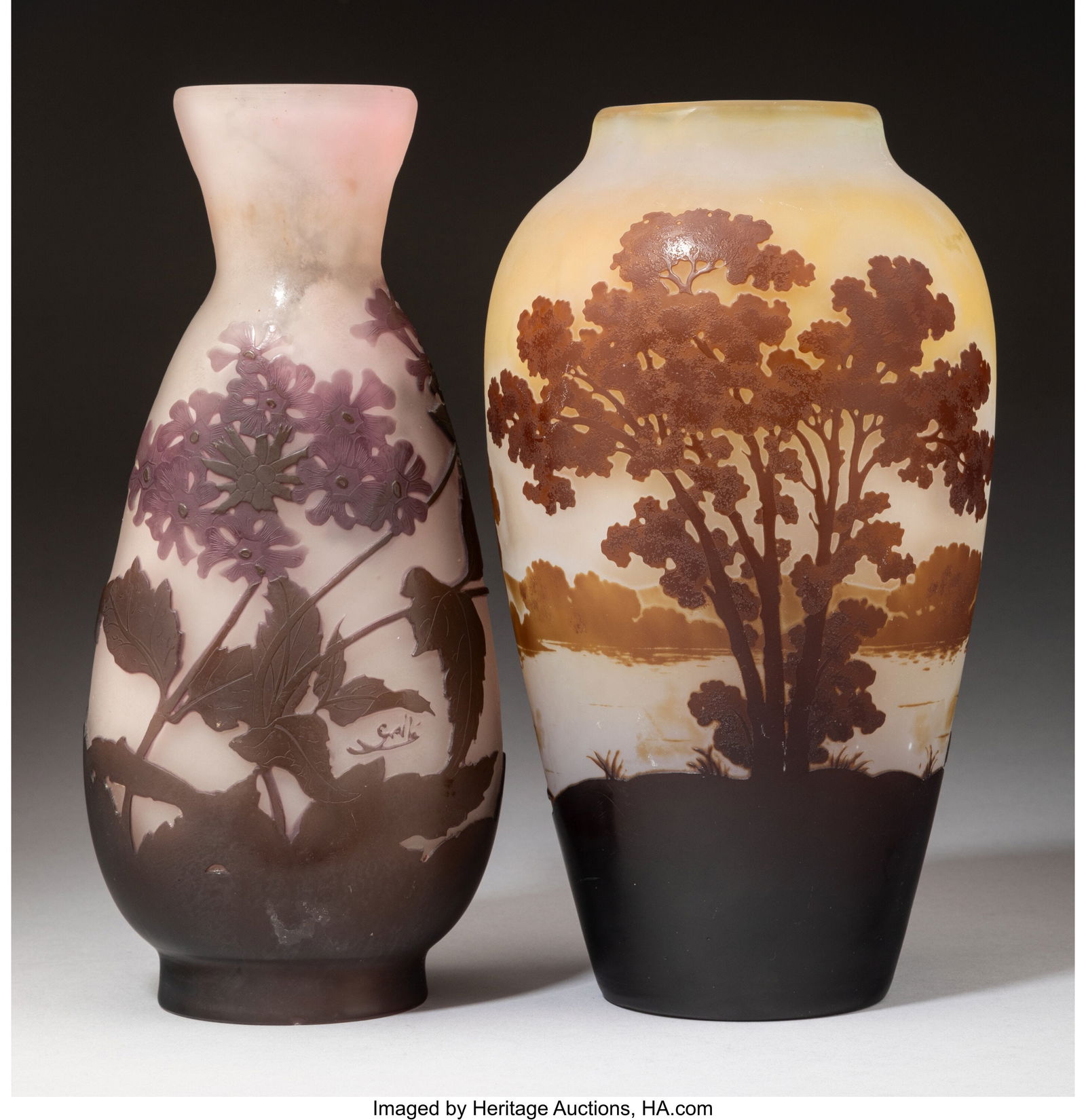 Gallé  Two Vases, circa 1910 France Cameo glass (1 of 3)