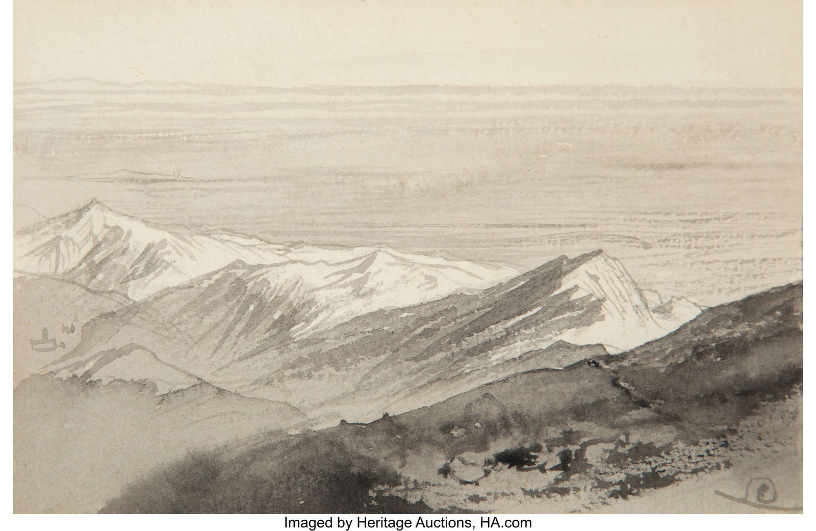 Edward Lear (British, 1812-1888) Plains of Lomba: Edward Lear (British, 1812-1888) Plains of Lombardy from Monte Generoso, Switzerland; Mussoorie province, India (2 works) Ink and wash on paper 3-3/4 x 5