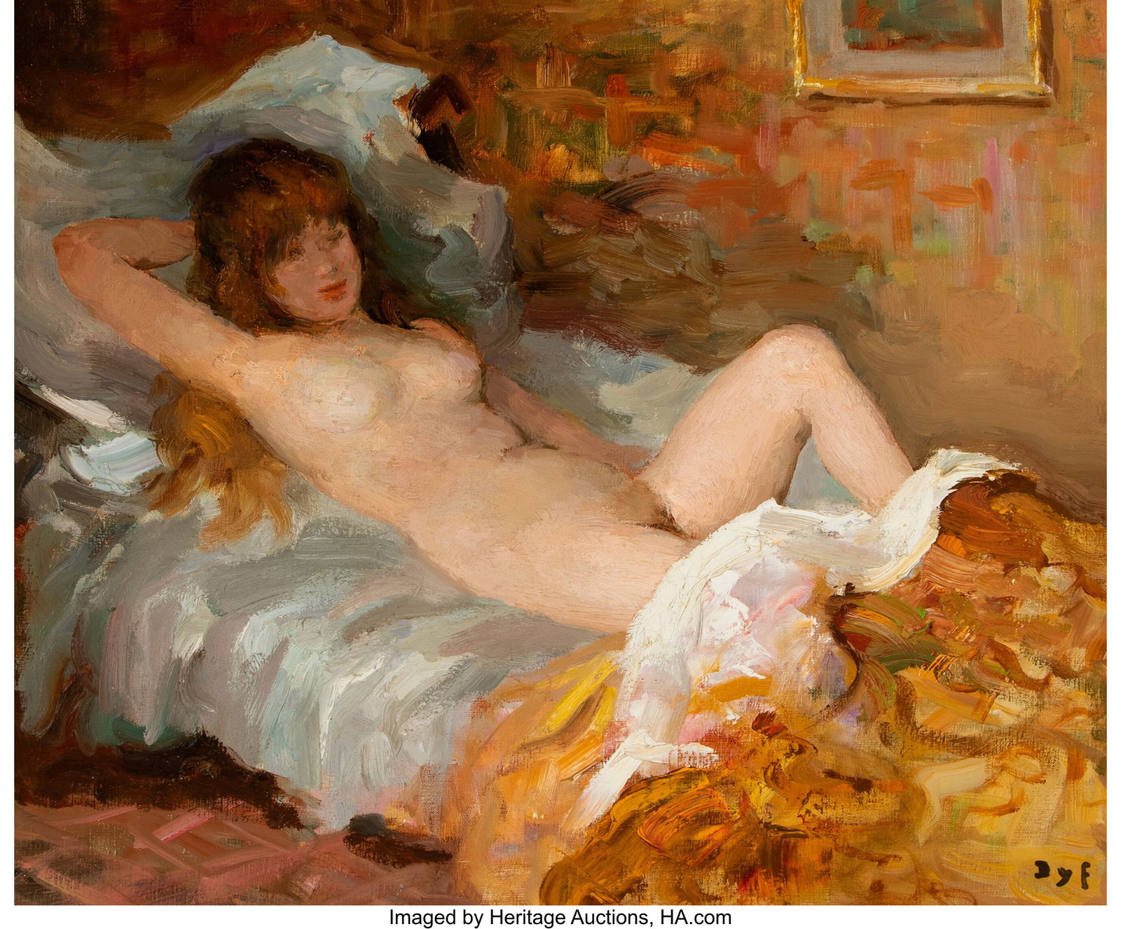 Marcel Dyf (French, 1899-1985) Le repos de Claud: Marcel Dyf (French, 1899-1985) Le repos de Claudine, 1968 Oil on canvas 18 x 21-1/2 inches (45.7 x 54.6 cm) Signed lower right: Dyf PROVENANCE&c