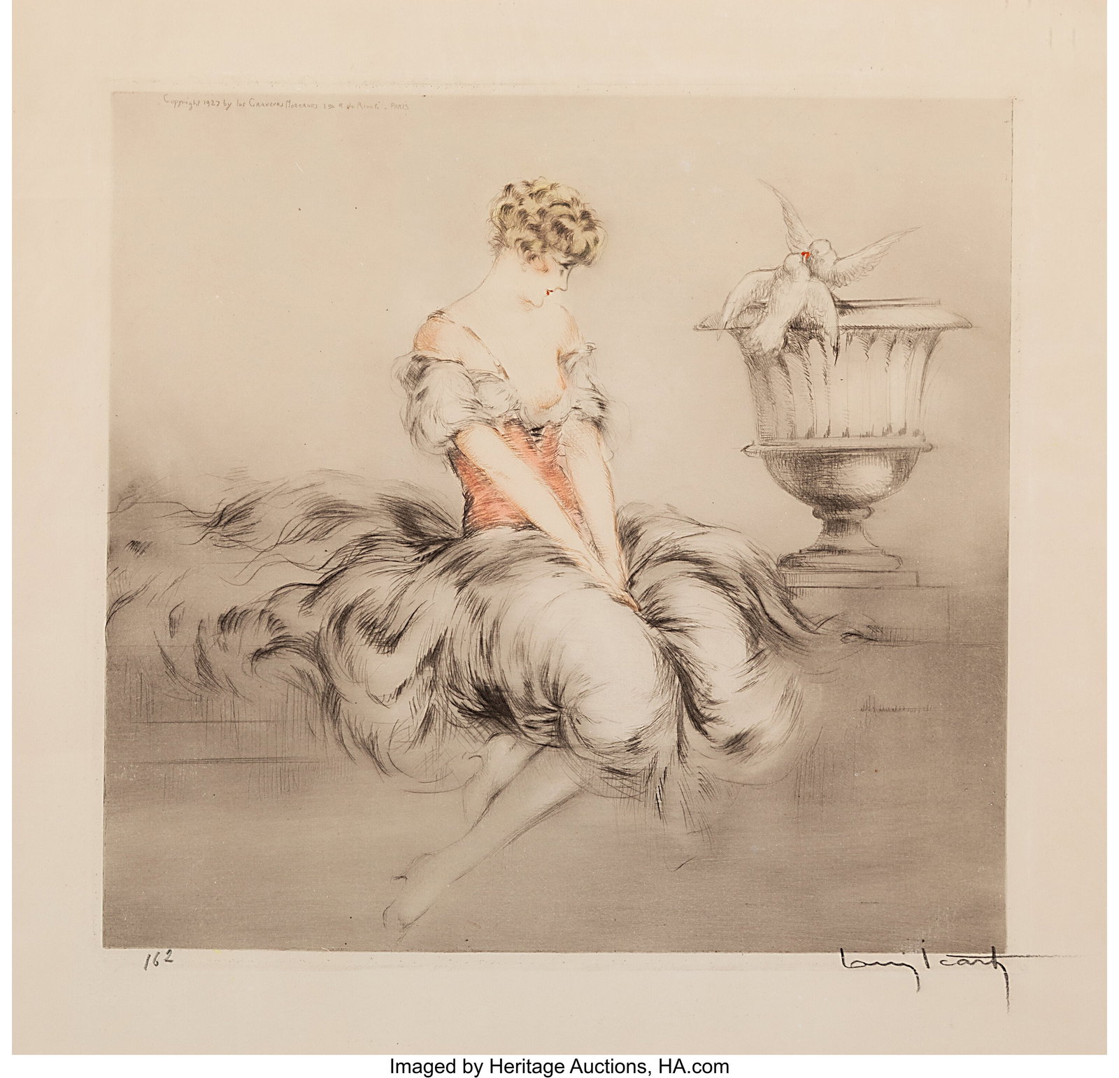 Louis Icart (French, 1888-1950) Lesson of Love, : Louis Icart (French, 1888-1950) Lesson of Love, 1927 Etching and aquatint with hand embellishments 9-5/8 x 10-1/8 inches (24.4 x 25.7 cm) (im
