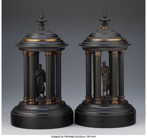 27091&colon; A Pair of Continental Bronze Temple-Form Mantel