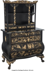27095&colon; A Lacquered and Carved Gilt Wood Bombé with Ope