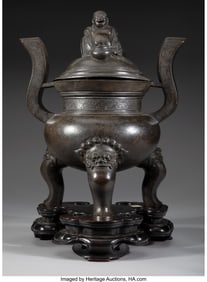 78091&colon; A Large Chinese Bronze Tripod Censer and Cover&comma; 