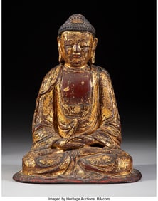 78137&colon; A Korean Gilt Bronze Seated Buddha&comma; Early Joseon