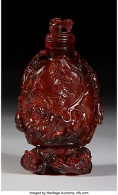 78003&colon; A Chinese Carved Amber Snuff Bottle&comma; Qing dynast