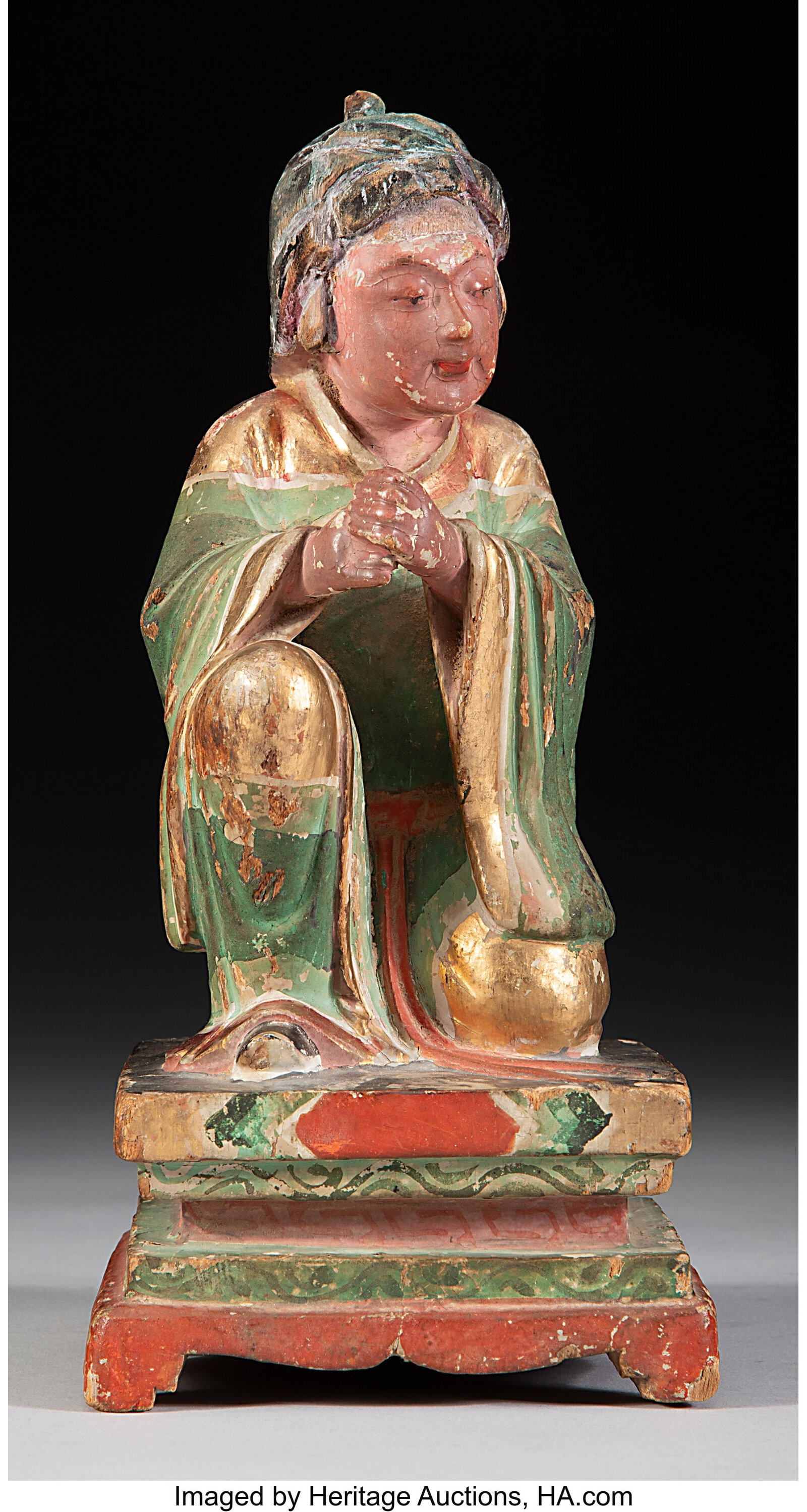 A Korean Carved Wood Buddhist, 19th century 9-1/: A Korean Carved Wood Buddhist, 19th century 9-1/2 x 4-1/4 x 4-1/2 inches (24.1 x 10.8 x 11.4 cm) HID03101062020 © 2024 Heritage Auctions | Al