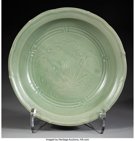 78049&colon; A Chinese Longquan Celadon Glazed Foliated-Rimme