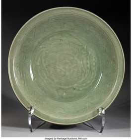 78050&colon; A Chinese Longquan Celadon Glazed Charger&comma; Ming 