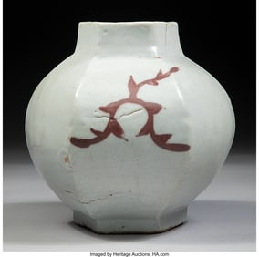 78140&colon; A Korean Copper-Red Decorated Hexagonal Vase&comma; Ch