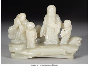 78011&colon; A Chinese Celadon Jade Figural Group of Shoulao 