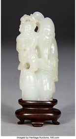 78012&colon; A Chinese White Jade Figural Group of Shou Lao a
