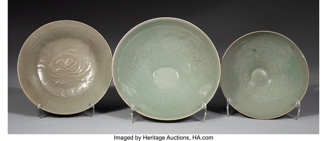 78143&colon; Three Korean Celadon-Glazed Bowls&comma; Koryo dynasty