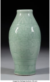 78054&colon; A Chinese Celadon Glazed Olive-Form Vase&comma; 19th c