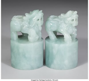 78015&colon; A Pair of Chinese Carved Jadeite Seals with Qili