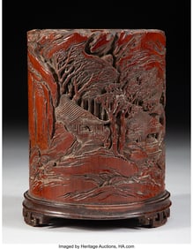 78107&colon; A Chinese Carved Bamboo Brush Pot&comma; 18th century 