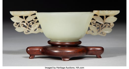 78024&colon; A Chinese Celadon Jade Double-Handled Cup&comma; Qing