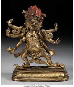 78113&colon; A Sino-Tibetan Gilt Bronze Figure of Mahakala&comma; Q