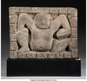 78119&colon; A Nepalese Carved Black Stone Relief of a Crouch