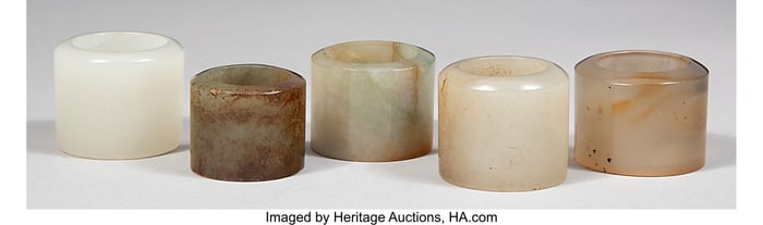 78031&colon; A Group of Five Chinese Jade and Agate Archer's 