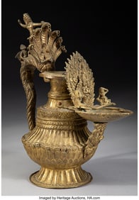 78121&colon; A Nepalese Brass Metal Oil Lamp 11 x 10-1&sol;4 x 5 
