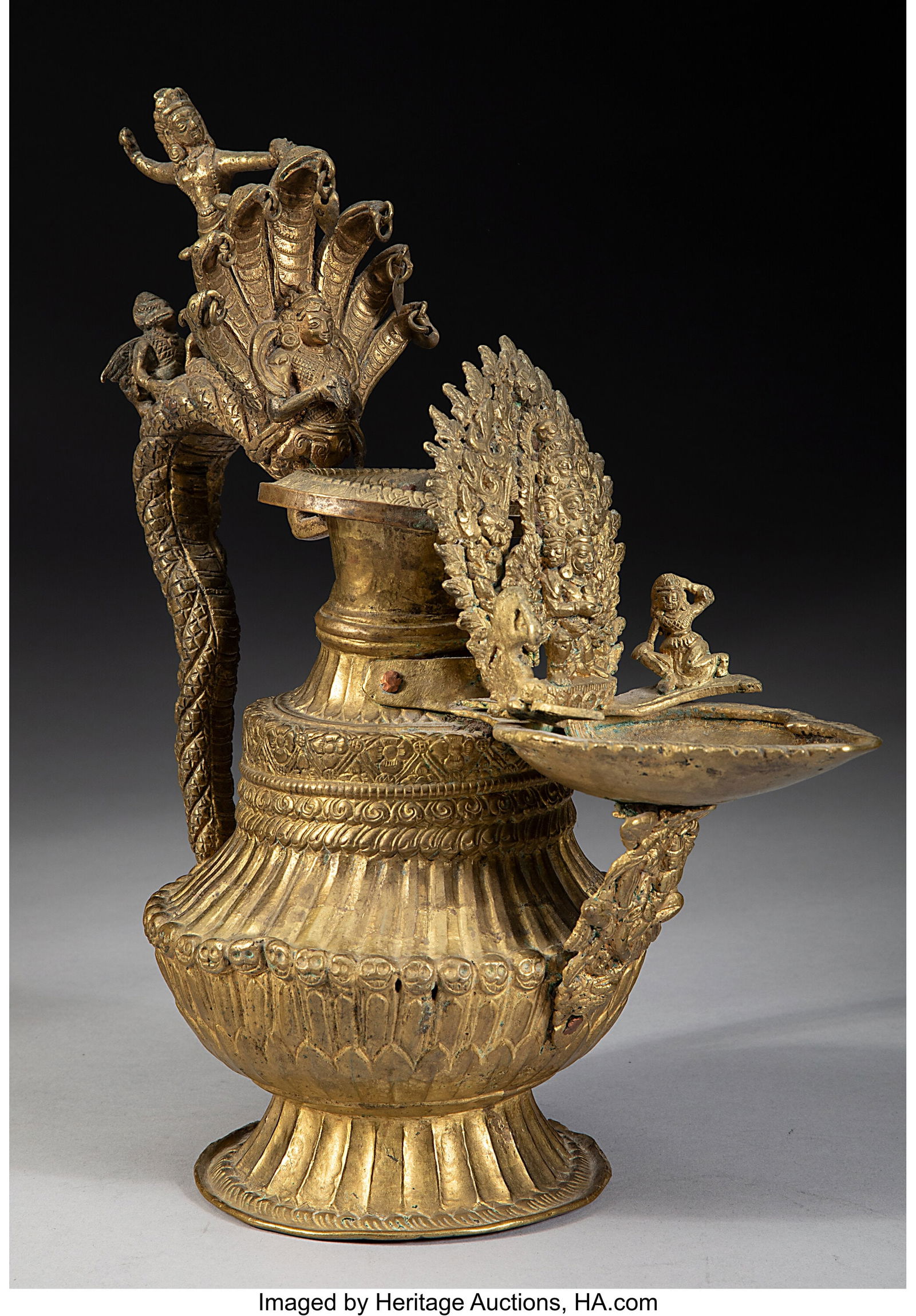 A Nepalese Brass Metal Oil Lamp 11 x 10-1/4 x 5 (1 of 5)