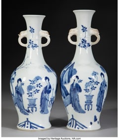 78075&colon; A Pair of Chinese Blue and White Two-Handled Vas