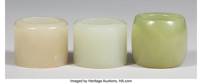 78033&colon; Three Chinese Carved Jade Archer's Ring 1 x 1-1&sol;